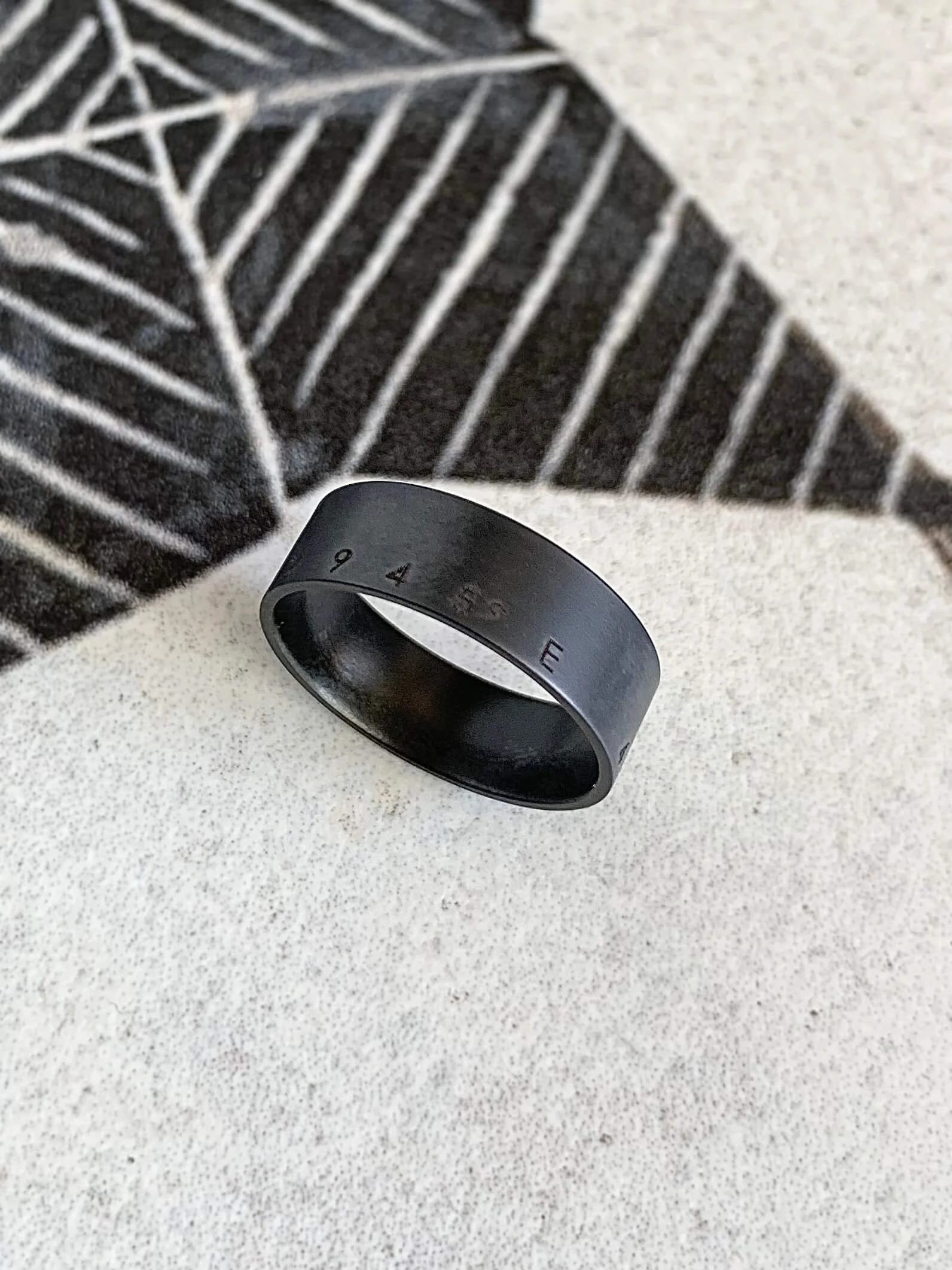 7mm Zirconium Matte Finish Coordinates Engraved Wedding Band